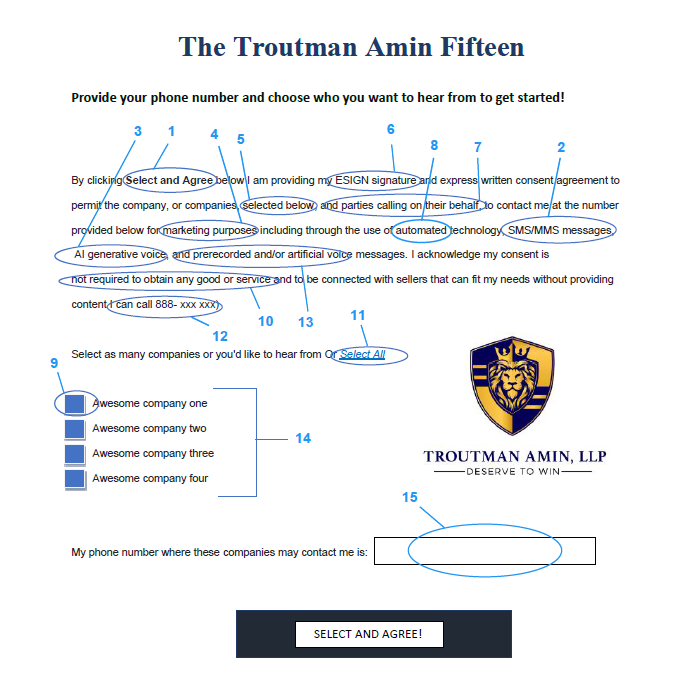 The Troutman Amin Fifteen: Examples of TCPA express written consent