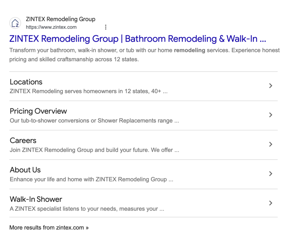 Zintex bathroom remodling SEO apparence example