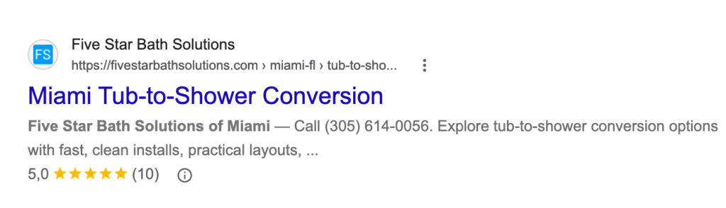 Five Star Bath Solutions Google review example